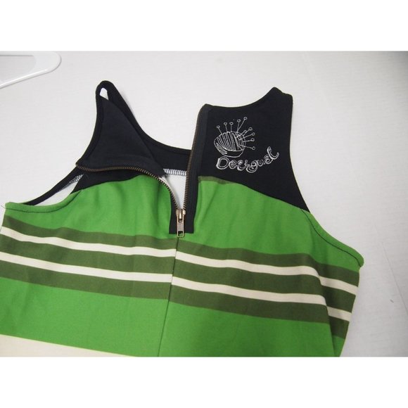 Desigual Womens Dress M Chula Knit Bodycon Striped Green Floral Sleeveless - Picture 6 of 6